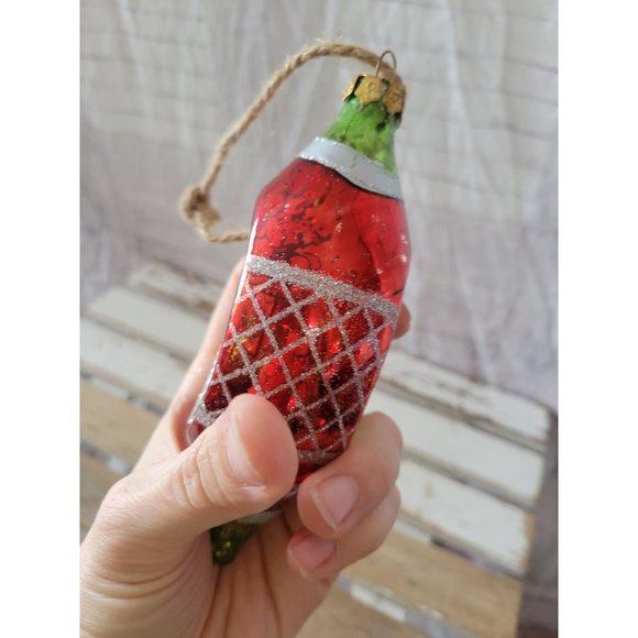 Pottery Barn reflector teardrop glass ornament green red Xmas tree - Picture 4 of 7